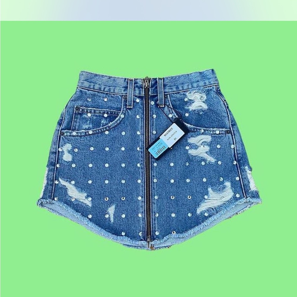 Carmar Studded Denim Mini Skirt